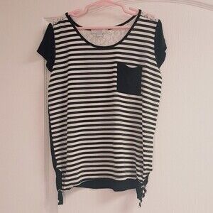 Tractr Black and White Striped T-shirt Tie side